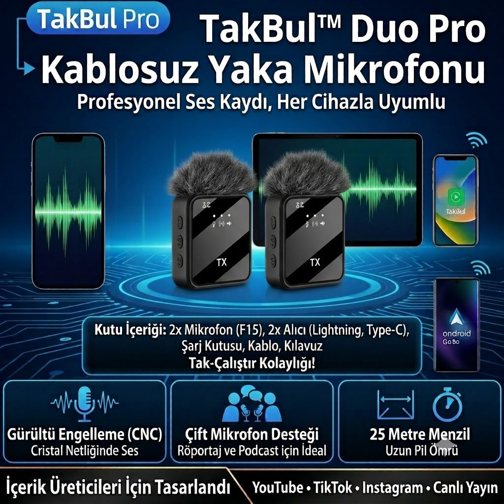 Takbul Duo Kablosuz Yaka Mikrofonu
