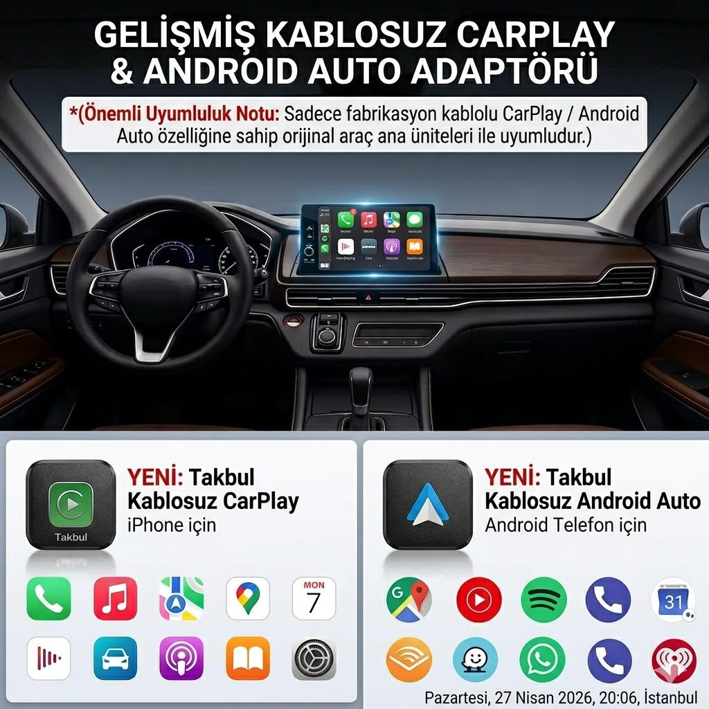 TakBull™ Kablosuz CarPlay & Android Auto Adaptörü