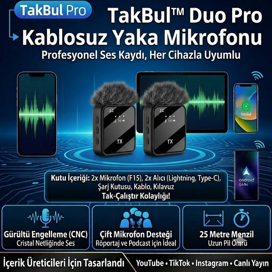 Takbul Duo Kablosuz Yaka Mikrofonu