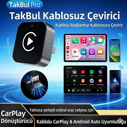 TakBull™ Kablosuz CarPlay & Android Auto Adaptörü