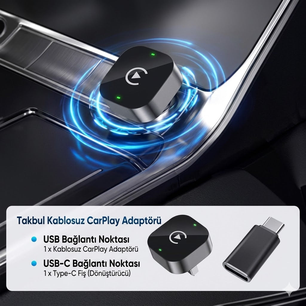 TakBull™ Kablosuz CarPlay & Android Auto Adaptörü