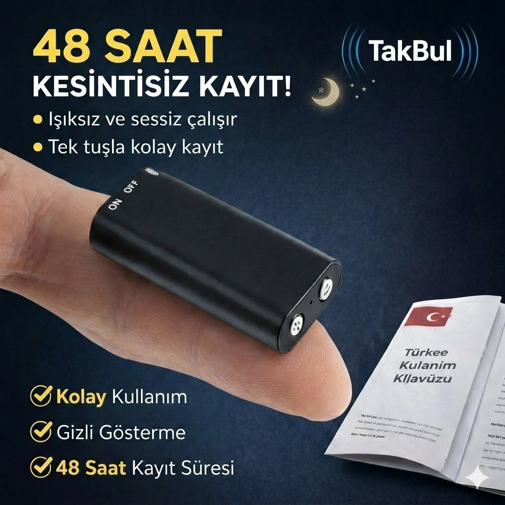 TakBul Mini Dijital Ses Kayıt Cihazı  32GB – 48 Saat Kesintisiz Kayıt, Taşınabilir