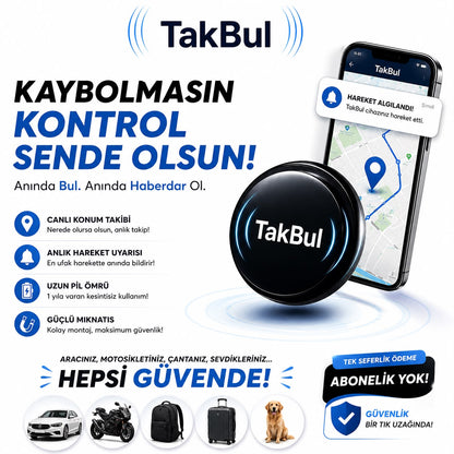 TakBul™Akıllı GPS Takip Cihazı (iOS & Android Uyumlu)