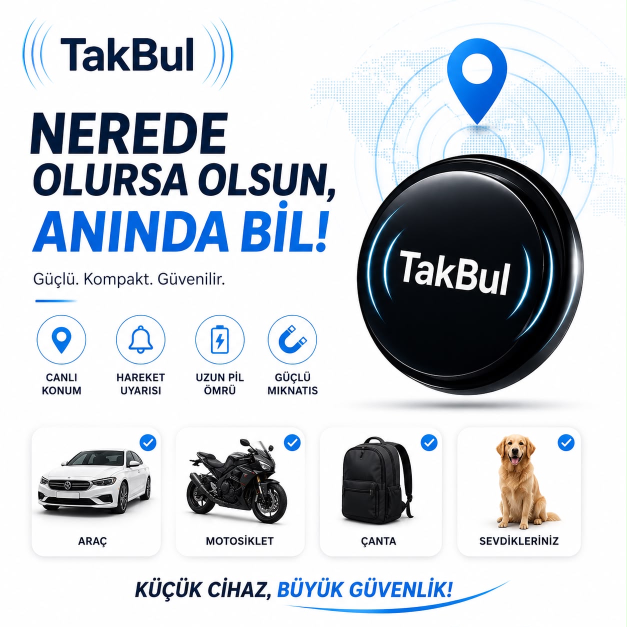 TakBul™Akıllı GPS Takip Cihazı (iOS & Android Uyumlu)